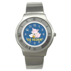 Go Vegan - Cute Pig and Chicken Stainless Steel Watch