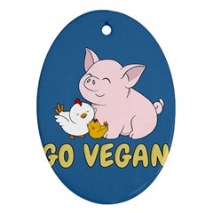 Go Vegan - Cute Pig And Chicken Oval Ornament (two Sides) by Valentinaart