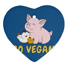 Go Vegan - Cute Pig And Chicken Heart Ornament (two Sides) by Valentinaart