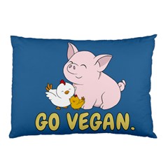 Go Vegan - Cute Pig And Chicken Pillow Case (two Sides) by Valentinaart