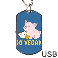 Go Vegan - Cute Pig and Chicken Dog Tag USB Flash (One Side)