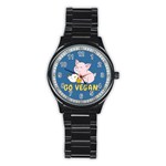 Go Vegan - Cute Pig and Chicken Stainless Steel Round Watch Front