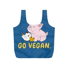 Go Vegan - Cute Pig and Chicken Full Print Recycle Bags (S) 