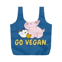 Go Vegan - Cute Pig and Chicken Full Print Recycle Bags (M) 