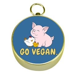 Go Vegan - Cute Pig and Chicken Gold Compasses