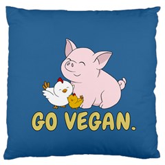 Go Vegan - Cute Pig And Chicken Large Flano Cushion Case (one Side) by Valentinaart