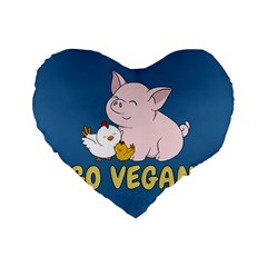 Go Vegan - Cute Pig and Chicken Standard 16  Premium Flano Heart Shape Cushions