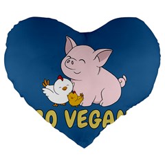 Go Vegan - Cute Pig and Chicken Large 19  Premium Flano Heart Shape Cushions