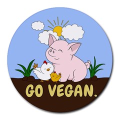 Go Vegan - Cute Pig And Chicken Round Mousepads by Valentinaart