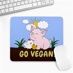 Go Vegan - Cute Pig And Chicken Large Mousepads by Valentinaart