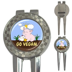 Go Vegan - Cute Pig And Chicken 3-in-1 Golf Divots by Valentinaart