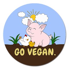 Go Vegan - Cute Pig And Chicken Magnet 5  (round) by Valentinaart