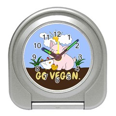 Go Vegan - Cute Pig And Chicken Travel Alarm Clocks by Valentinaart