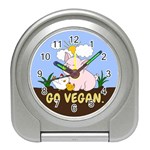 Go Vegan - Cute Pig and Chicken Travel Alarm Clocks Front