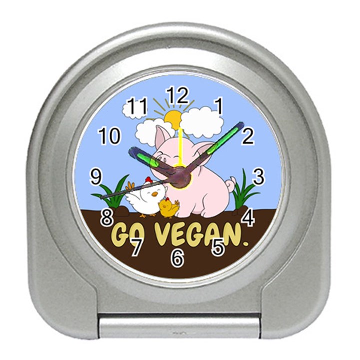 Go Vegan - Cute Pig and Chicken Travel Alarm Clocks