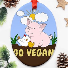 Go Vegan - Cute Pig And Chicken Oval Ornament (two Sides) by Valentinaart