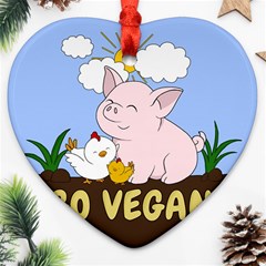 Go Vegan - Cute Pig And Chicken Heart Ornament (two Sides) by Valentinaart