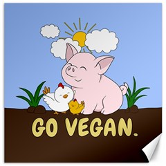 Go Vegan - Cute Pig And Chicken Canvas 16  X 16   by Valentinaart