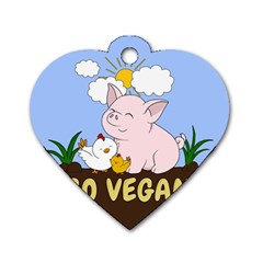 Go Vegan - Cute Pig And Chicken Dog Tag Heart (two Sides) by Valentinaart