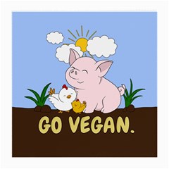 Go Vegan - Cute Pig And Chicken Medium Glasses Cloth (2-side) by Valentinaart