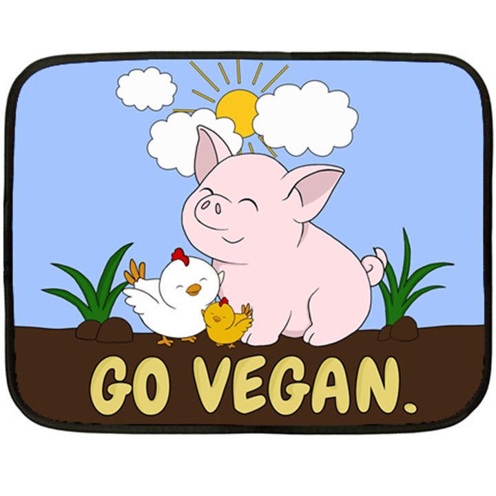 Go Vegan - Cute Pig and Chicken Fleece Blanket (Mini)