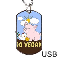 Go Vegan - Cute Pig And Chicken Dog Tag Usb Flash (one Side) by Valentinaart