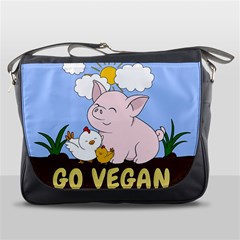 Go Vegan - Cute Pig And Chicken Messenger Bags by Valentinaart