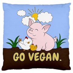 Go Vegan - Cute Pig And Chicken Large Cushion Case (two Sides) by Valentinaart