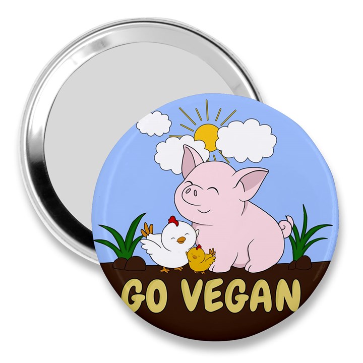 Go Vegan - Cute Pig and Chicken 3  Handbag Mirrors