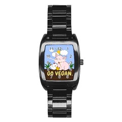 Go Vegan - Cute Pig And Chicken Stainless Steel Barrel Watch by Valentinaart