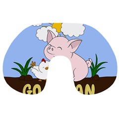 Go Vegan - Cute Pig And Chicken Travel Neck Pillows by Valentinaart