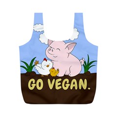 Go Vegan - Cute Pig And Chicken Full Print Recycle Bags (m)  by Valentinaart