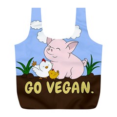 Go Vegan - Cute Pig And Chicken Full Print Recycle Bags (l)  by Valentinaart