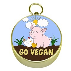 Go Vegan - Cute Pig And Chicken Gold Compasses by Valentinaart