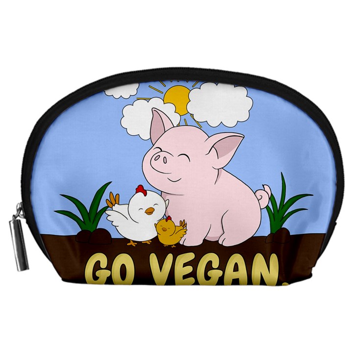 Go Vegan - Cute Pig and Chicken Accessory Pouches (Large) 