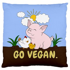 Go Vegan - Cute Pig And Chicken Large Flano Cushion Case (one Side) by Valentinaart