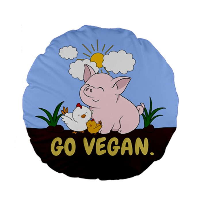 Go Vegan - Cute Pig and Chicken Standard 15  Premium Flano Round Cushions