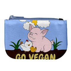 Go Vegan - Cute Pig And Chicken Large Coin Purse by Valentinaart