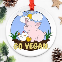 Go Vegan - Cute Pig And Chicken Ornament (round) by Valentinaart