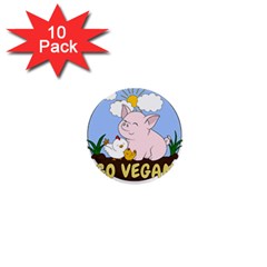 Go Vegan - Cute Pig And Chicken 1  Mini Buttons (10 Pack)  by Valentinaart