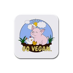 Go Vegan - Cute Pig And Chicken Rubber Square Coaster (4 Pack)  by Valentinaart