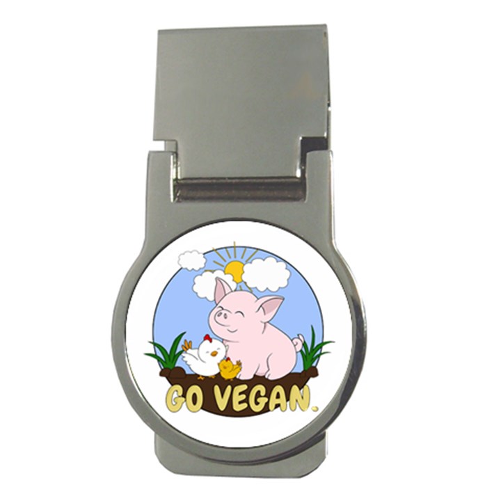 Go Vegan - Cute Pig and Chicken Money Clips (Round) 