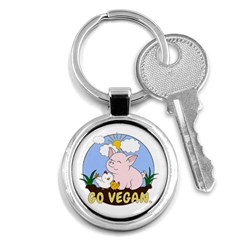 Go Vegan - Cute Pig And Chicken Key Chains (round)  by Valentinaart