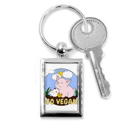 Go Vegan - Cute Pig And Chicken Key Chains (rectangle)  by Valentinaart