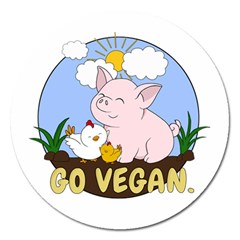 Go Vegan - Cute Pig And Chicken Magnet 5  (round) by Valentinaart