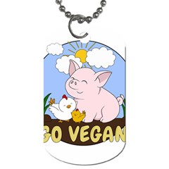 Go Vegan - Cute Pig And Chicken Dog Tag (one Side) by Valentinaart