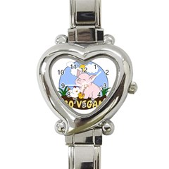 Go Vegan - Cute Pig And Chicken Heart Italian Charm Watch