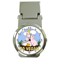 Go Vegan - Cute Pig And Chicken Money Clip Watches by Valentinaart