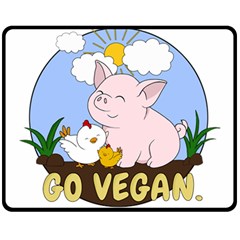 Go Vegan - Cute Pig And Chicken Fleece Blanket (medium)  by Valentinaart