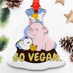 Go Vegan - Cute Pig And Chicken Christmas Tree Ornament (two Sides) by Valentinaart